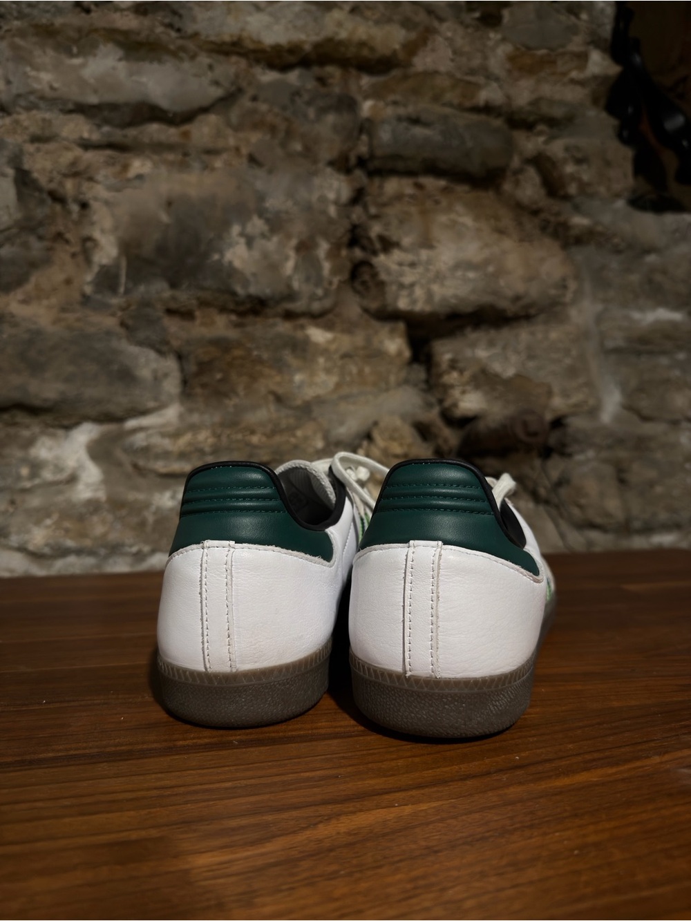 adidas Samba Leather Sneakers - White with Green Stripes - Picture 3 of 7